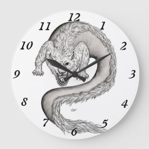 Wolfdragon zwart-wit ontwerp grote klok