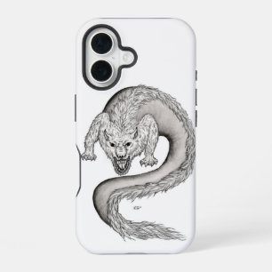 Wolfdragon zwart-wit ontwerp iPhone 16 hoesje