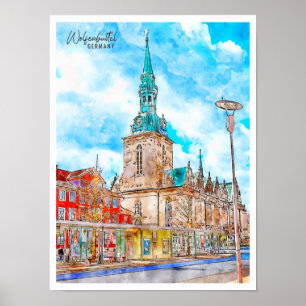 Wolfenbuttel Duitsland vintage reizen waterverf Poster