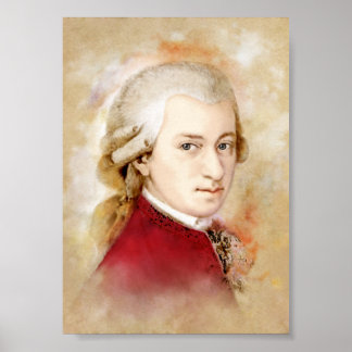 Wolfgang Amadeus Mozart portret in aquarel stijl Poster