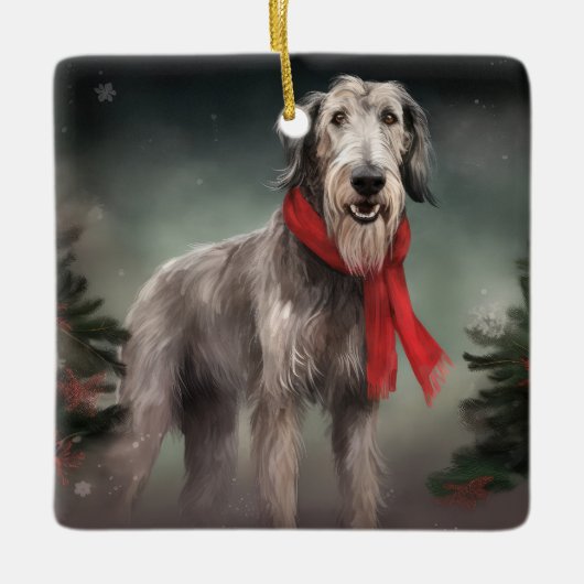 Wolfhound Hond in Sneeuw Kerstmis Keramisch Ornament (Voorkant)