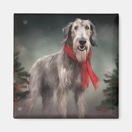 Wolfhound Hond in Sneeuw Kerstmis Magneet (Voorkant)