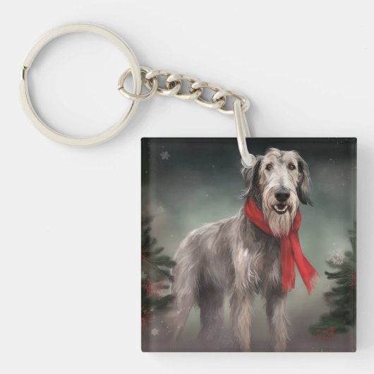 Wolfhound Hond in Sneeuw Kerstmis Sleutelhanger (Voorkant)