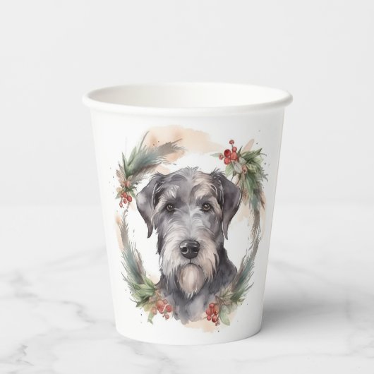 Wolfhound Kerstkrans Feestelijke Pup Papieren Bekers (Achterkant)
