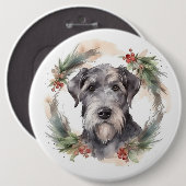 Wolfhound Kerstkrans Feestelijke Pup Ronde Button 6,0 Cm (Voorkant /achterkant)
