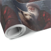 Wolfhound met Sinterklaas Feestelijke Kerstmis Cadeaupapier (Rol Hoek)