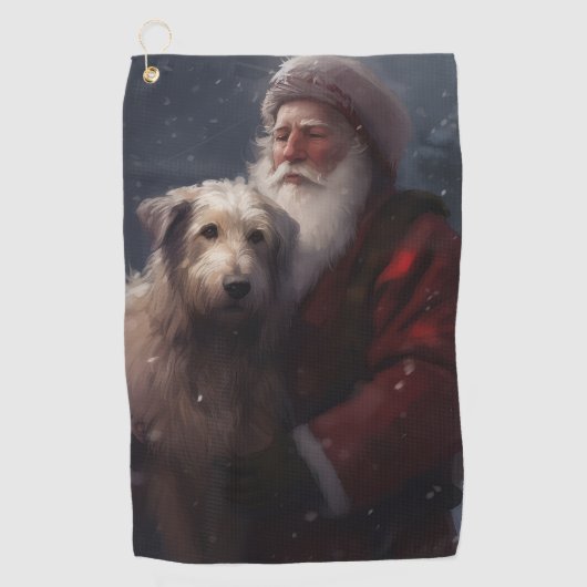 Wolfhound met Sinterklaas Feestelijke Kerstmis Golfhanddoek (Voorkant)