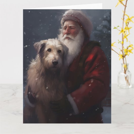 Wolfhound met Sinterklaas Feestelijke Kerstmis Kaart (Gele Bloem)