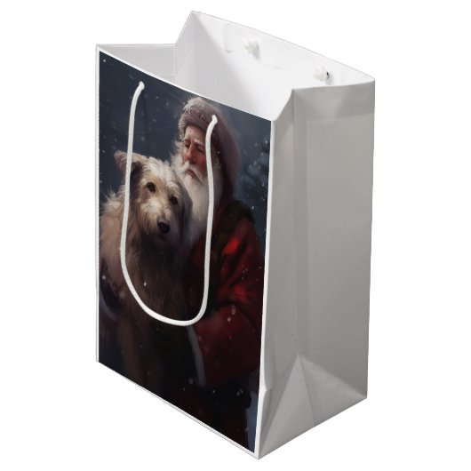 Wolfhound met Sinterklaas Feestelijke Kerstmis Medium Cadeauzakje (Voorkant Gekanteld)