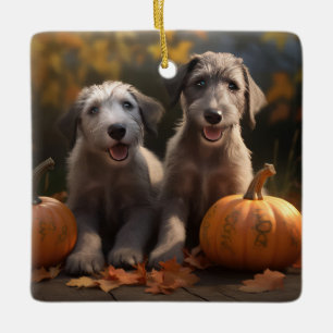 Wolfhound Puppy Herfst Delight Pompoen Keramisch Ornament