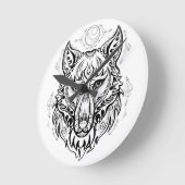 Wolfkop met etnische versieringen ronde klok (Hoek)