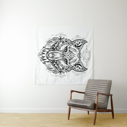 Wolfkop met etnische versieringen wandkleed (In Situ (horizontaal))