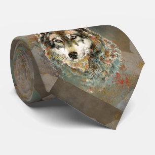 Wolfpatroon Tribal Zwart Grijs Bruine Tinten Stropdas