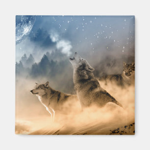 Wolfs Howl op een Herfst van de Koude Foggy Starry Magneet