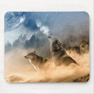 Wolfs Howl op een Herfst van de Koude Foggy Starry Muismat