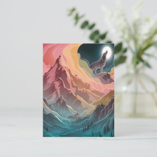 Wolfs Moonlit Howl Briefkaart (Staand voorkant)