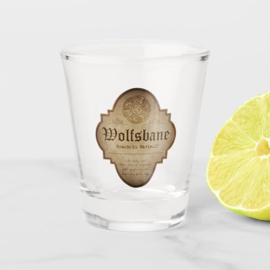 Wolfsbane Werewolf Apothecary Halloween Shot Glas (Voorkant)