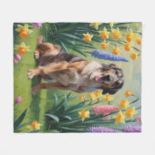 Wolfshond Hond Spring Bloemen Schilderen Fleece Deken (Voorkant (Horizontaal))