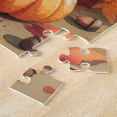 Wolfshond in de herfst verlaat Thanksgiving kunst Legpuzzel (Zijkant)