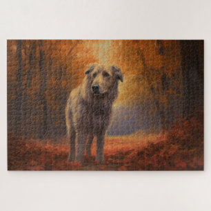 Wolfshond in herfstbladeren val inspireert legpuzzel