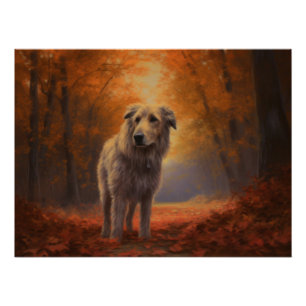Wolfshond in herfstbladeren val inspireert perfect poster