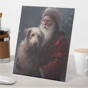 Wolfshond met Kerstman Feestelijke Kerst Reclamebord Met Voetstuk
