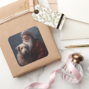 Wolfshond met Kerstman Feestelijke Kerst Vierkante Sticker