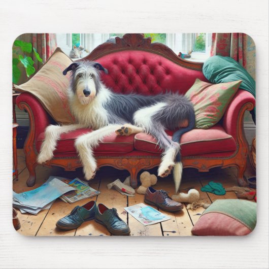 Wolfshond op een bank muismat (Voorkant)