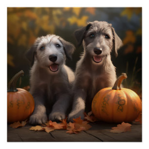 Wolfshond Puppy Herfst Plezier Pompoen Perfect Poster