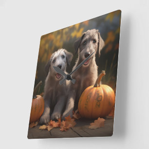 Wolfshond Puppy Herfst Plezier Pompoen Vierkante Klok