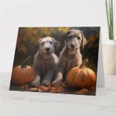 Wolfshond Puppy Herfstplezier Pompoen Kaart (Voorkant)