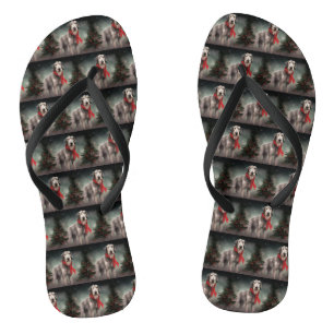 Wolfshondhond in Sneeuw Kerstmis Teenslippers
