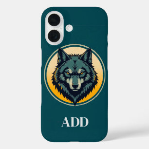 Wolfskop met een cirkelvormige achtergrond iPhone 16 hoesje