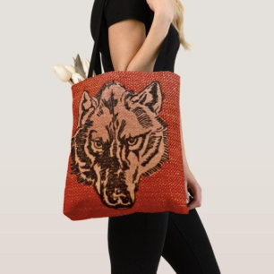 Wolfskop op rood draagtas