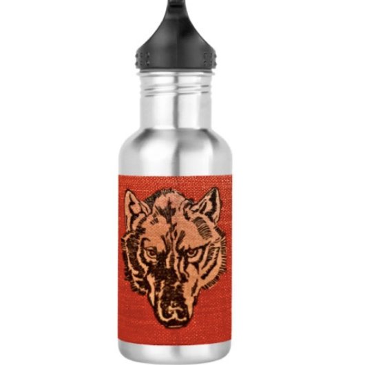 Wolfskop op rood waterfles