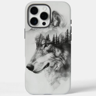 Wolfssilhouet versmelt met bergen iPhone 16 pro max hoesje