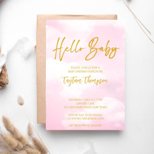 Wolk baby shower roze en goud kaart