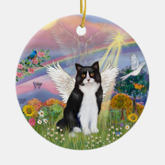 Wolk Engel - Zwart & Witte Kat Engel Keramisch Ornament