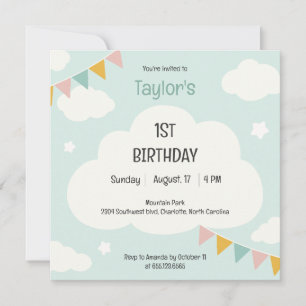Wolk feest vlaggen baby eerste verjaardag uitnodig kaart