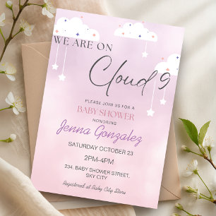 Wolk Nine 9 Meisje Roze Baby Shower Uitnodiging