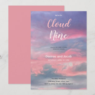 Wolk Nine Meisje Roze Blauwe Baby Shower Uitnodigi Kaart