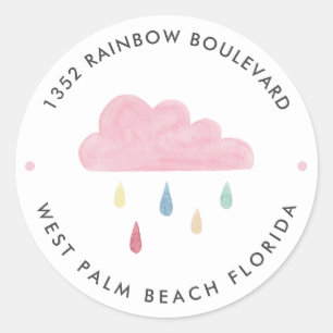 Wolk Regendruppels Baby Shower Retouradres Ronde Sticker