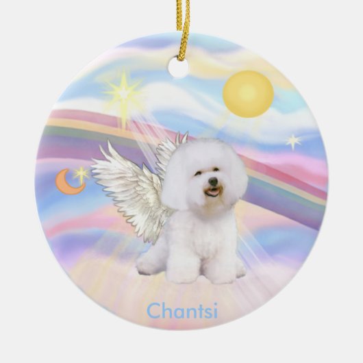 Wolken - Bichon Frise Angel - rond, Chantsi Keramisch Ornament (Voorkant)