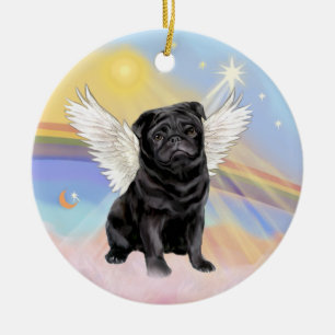 Wolken - Black Pug Angel Keramisch Ornament