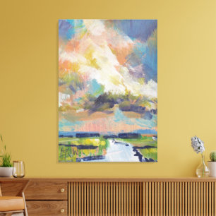 Wolken boven moeras schilderij / Kunstenaar Larry Canvas Afdruk