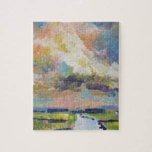 Wolken boven moeras schilderij / Kunstenaar Larry Legpuzzel