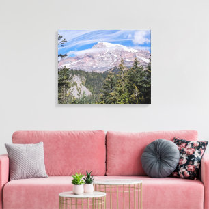Wolken boven Mount Rainier Schitterend Landschap Canvas Afdruk