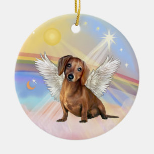 Wolken - Dachshund Angel (bruin/rood) Keramisch Ornament