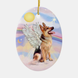 Wolken - Duitse Herder Engel (tri) Keramisch Ornament