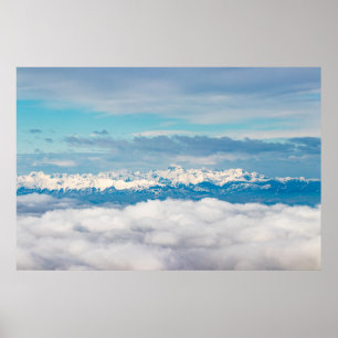 Wolken en besneeuwde berg Triglav Poster